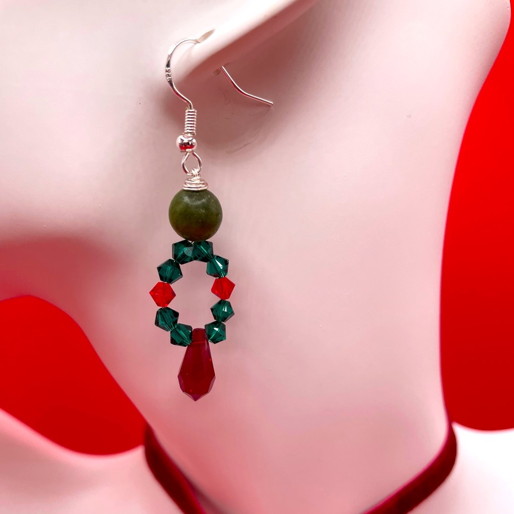 Handmade Holiday Collection Jade and crystals earrings